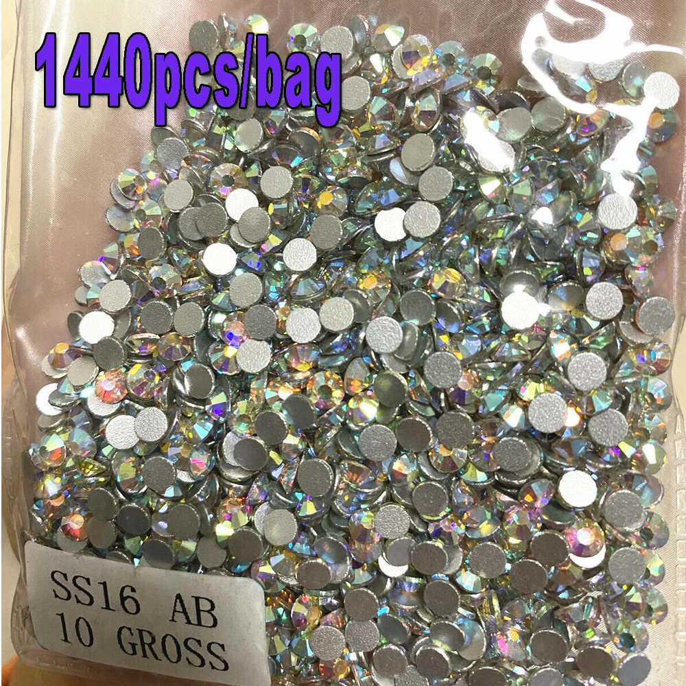 

1440pcs 3D Crystal Glass Rhinestone Beads SS3-SS16 Clear / AB Glitter Nail Art Strass Gems Non HotFix FlatBack Rhinestone Beads