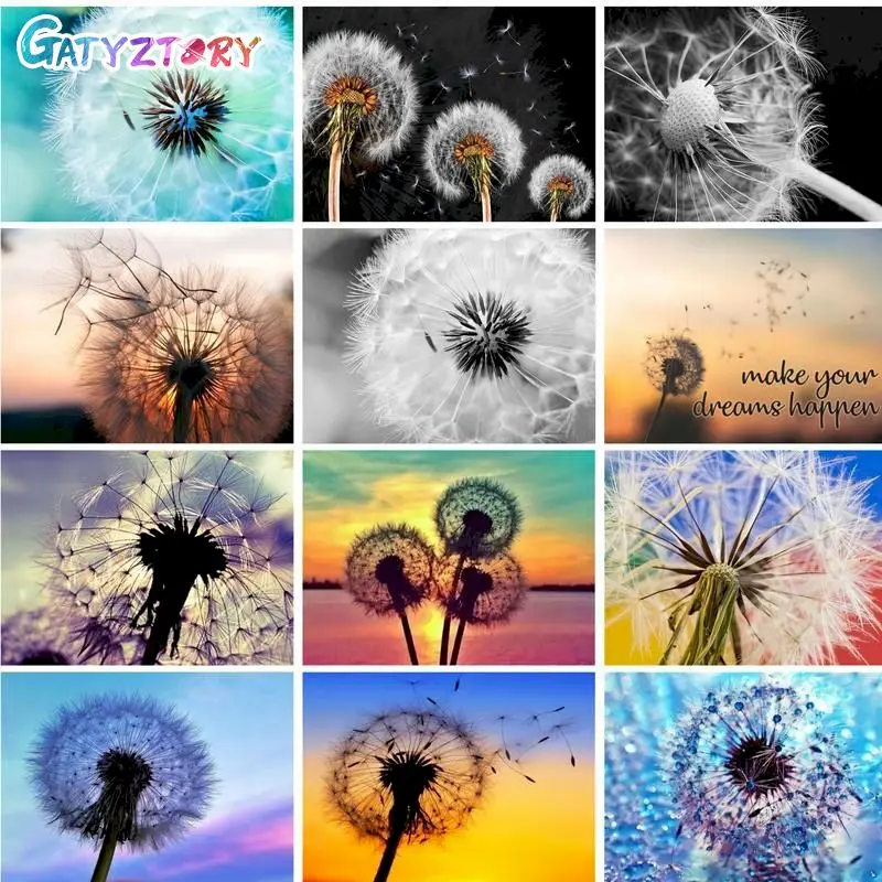 

GATYZTORY 40x50cm DIY Painting By Numbers For Adults Handpainted Oil Painting Acrylic Paint Kit Dandelion On Canvas Gift