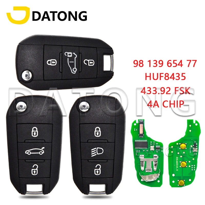 

Datong World Car Remote Key For Peugeot 208 2008 308 508 Citroen C3 C4 C5 4A AES Chip 433.92FSK Replacement Flip Smart Control