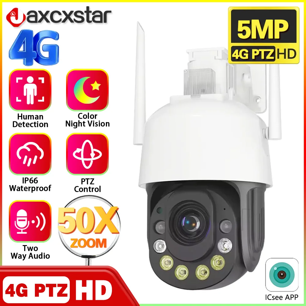 

5MP 50X PTZ Zoom 4G IP Camera Outdoor CCTV Video Human Detection 2-Way Audio Security Protection Surveillance ICsee Camera
