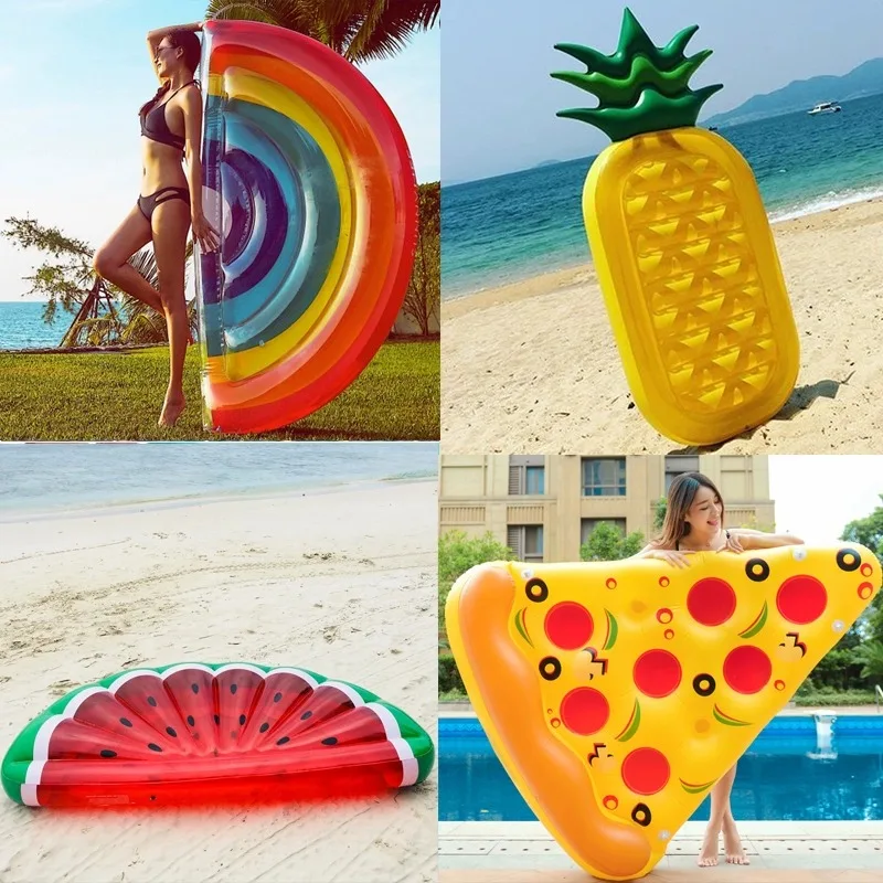 

Water inflatable semicircle watermelon pineapple rainbow pizza cactus floating bed Swim ring floating cushion toy