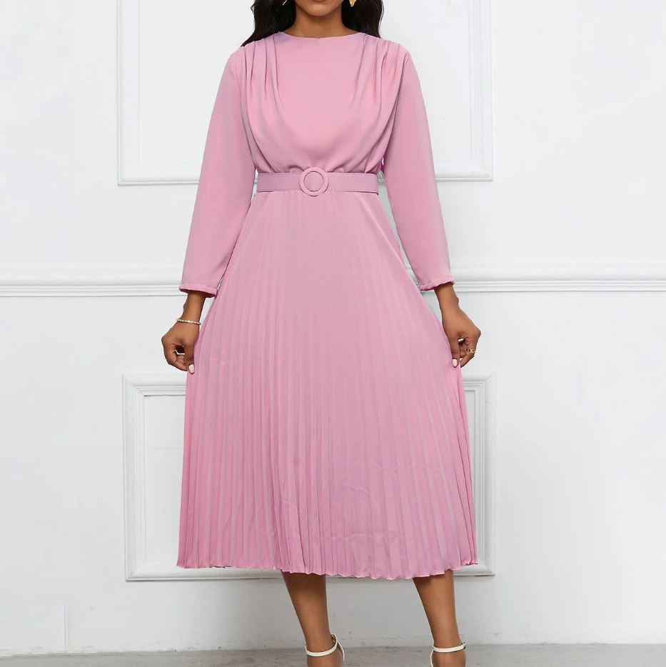 

Women Dresses 2023 Elegant Pretty Latest European American Pleated High Waisted Fashion Commuting Ol Solid Color Oversized Dress