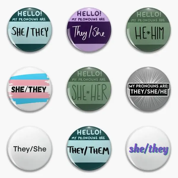 

She They Pronoun Teal Purple Sage He Soft Button Pin Clothes Decor Brooch Badge Gift Cute Fashion Jewelry Women Funny Hat Collar