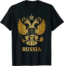 

Proud Russia Arms Of Coat Russian Emblem Flag Gift Men T-Shirt Short Casual 100% Cotton Shirts