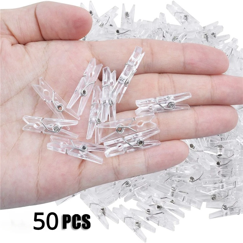50PCS Transparent Mini Photo Clips Plastic Spring Hanging Clip Pegs DIY Wedding Birthday Party Wall Decoration Photo Clamps
50PCS Transparent Mini Photo Clips Plastic Spring Hanging Clip Pegs DIY Wedding Birthday Party Wall Decoration Photo Clamps