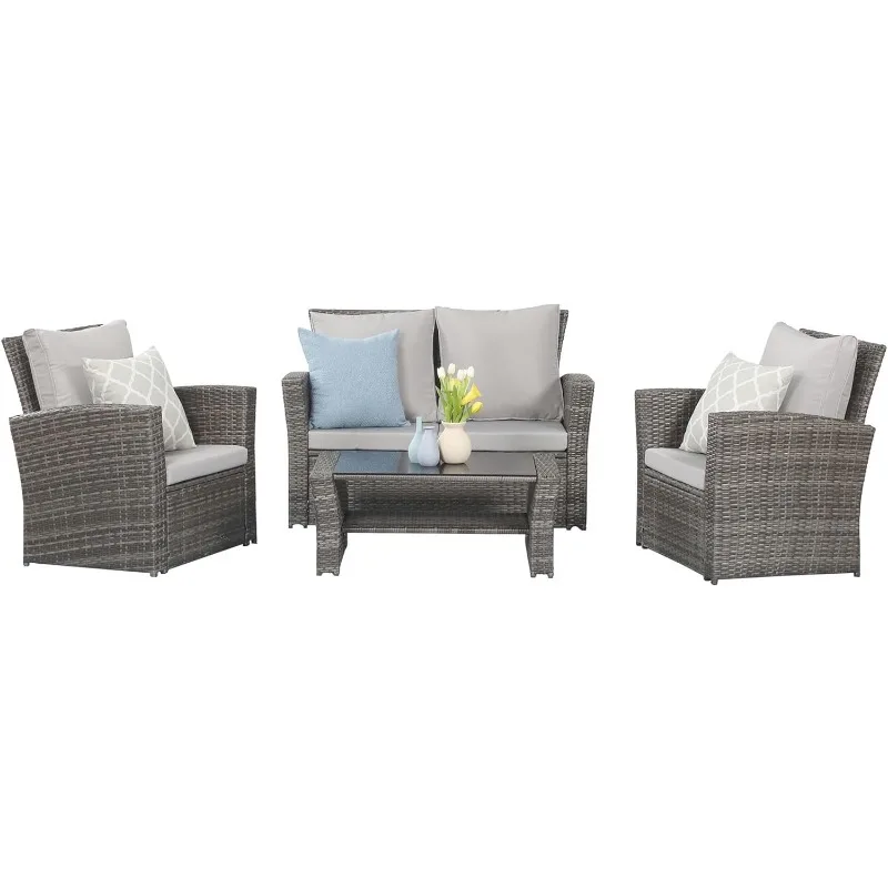 Wisteria Lane 4 Piece Outdoor Patio Furniture Sets, Wicker Conversation Set for Porch Deck,Rattan Sofa Chair with Cushion
Wisteria Lane 4 Piece Outdoor Patio Furniture Sets, Wicker Conversation Set for Porch Deck,Rattan Sofa Chair with Cushion