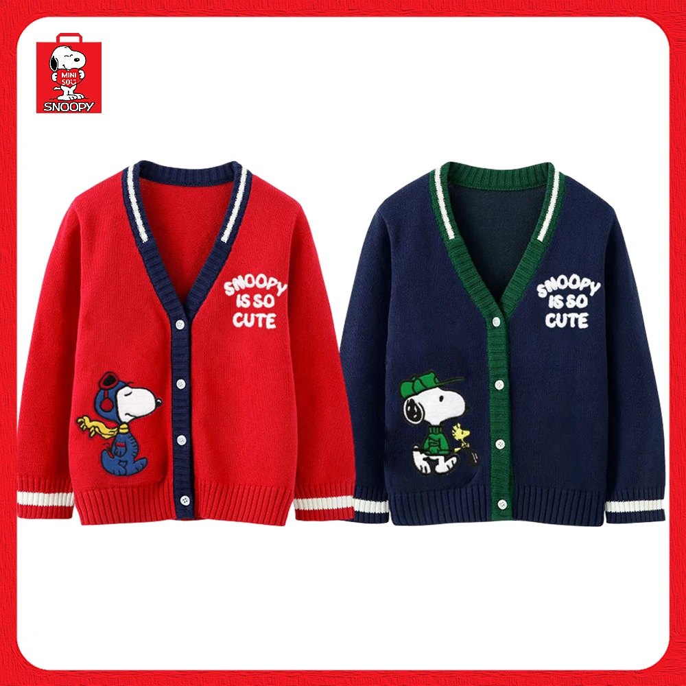 

Miniso Snoopy Cardigan Knitted Jacket Sweater New Cartoon Animation Embroidery Loose Casual Tide Boys and Girls Birthday Present