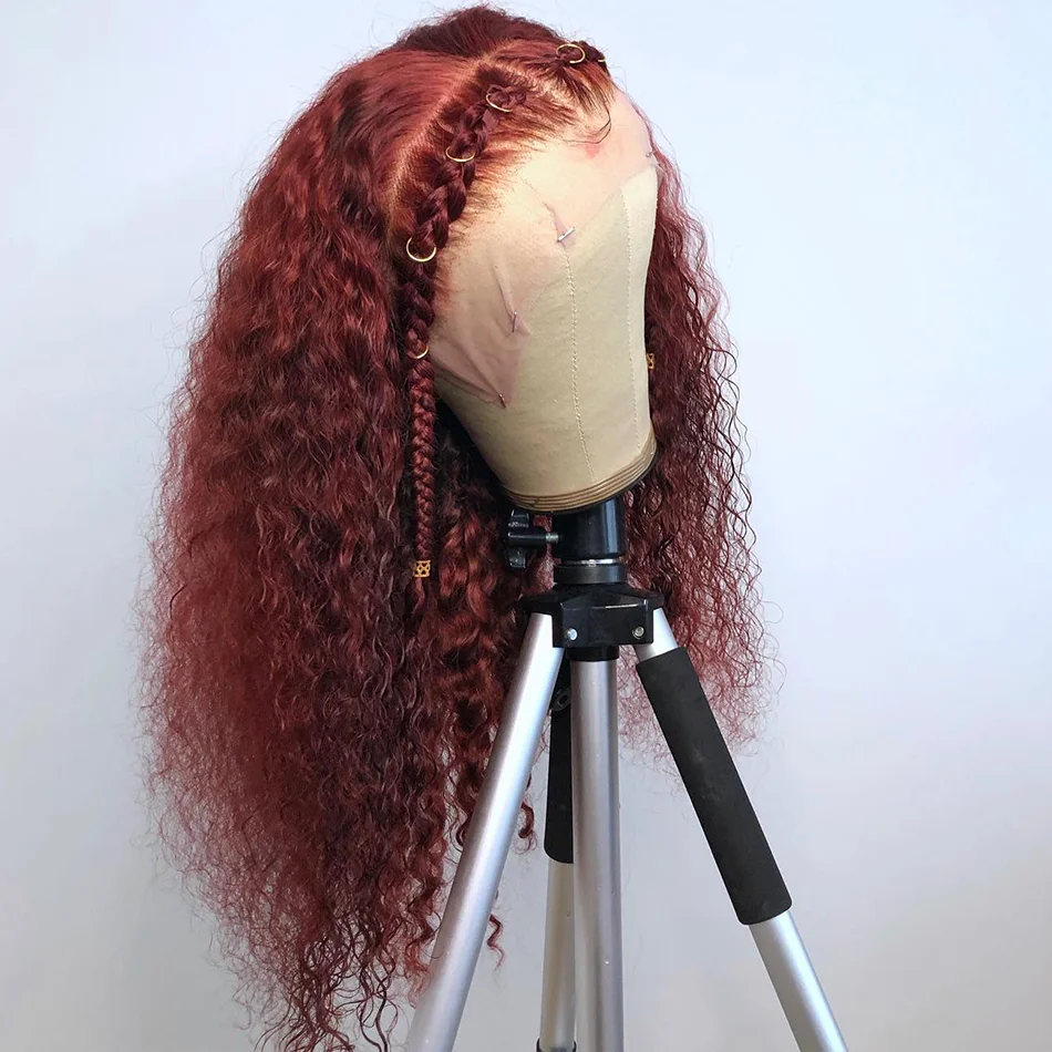 

Soft 26Inch Long Burgundy 99j Kinky Curly 180Density Lace Front Wig For Black Women Babyhair Heat Resistant Preplucked Glueless