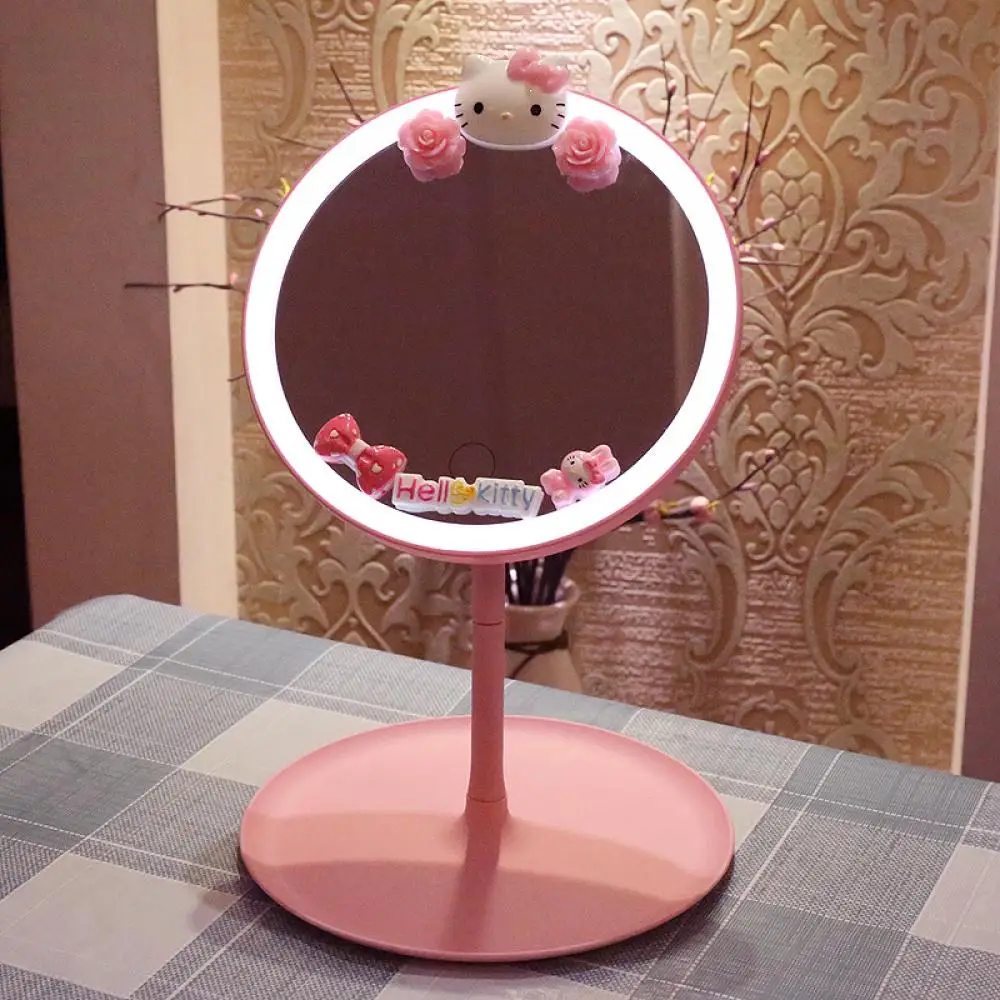 

Sanrio Kawaii Hello Kitty Led Light Mirror Anime Usb Intelligent Kt Make Up Fill Light Mirror Girl Desktop Dormitory Gift Cute