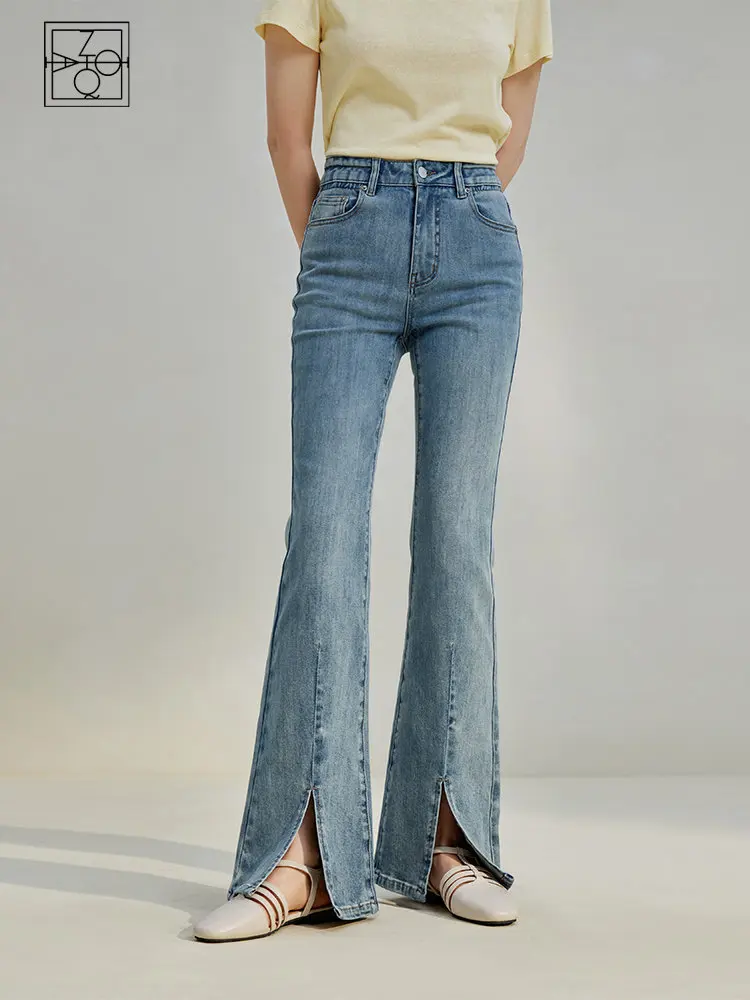 

ZIQIAO High Street Sense Women Slightly Bootcut Jeans Summer New High Waist Chic Slit Mopping Pants Casual Slender Jeans Female