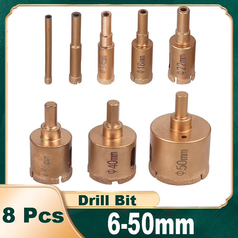 8Pcs 6-50mm Dry Cut Diamond Drill Bit Brazing Ceramic Tile Hole Opener Glass Granite Marble Opening Electric Drill Hole Expander
8Pcs 6-50mm Dry Cut Diamond Drill Bit Brazing Ceramic Tile Hole Opener Glass Granite Marble Opening Electric Drill Hole Expander