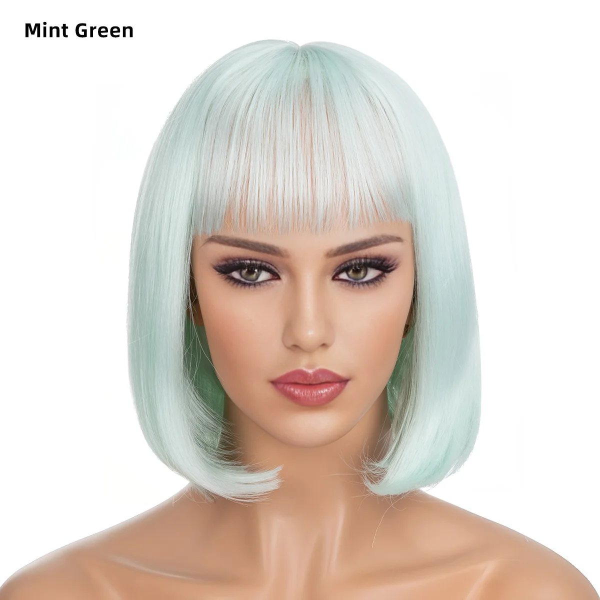 

Mint Green Short Bob Wig With Bangs Synthetic Wigs For Women Ombre Hot Pink Lolita Cosplay Party Natural Hair Perruque Bob