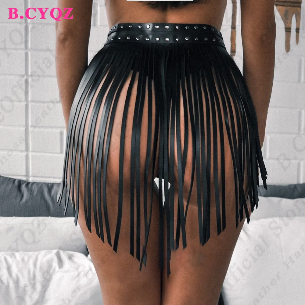 

Women Leather Harness Fashion Faux Fringe Tassels Skirt Body Sexy Harness Goth Belt Halloween Party Punk Rock Costume Clubwear