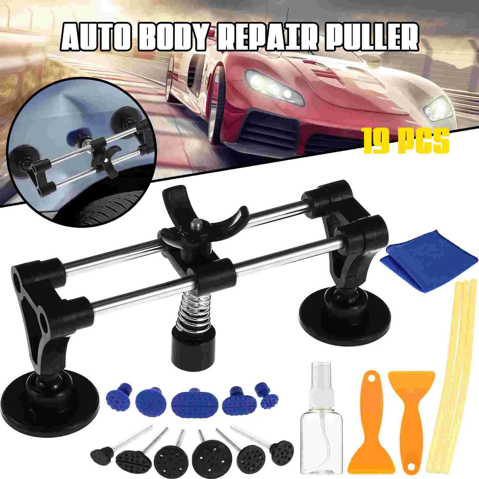 

Auto Body Dent Puller Kit Double Pole Bridge Puller with Puller Tabs Powerfully Pops Car Dents and Other Metal Surface Dents
