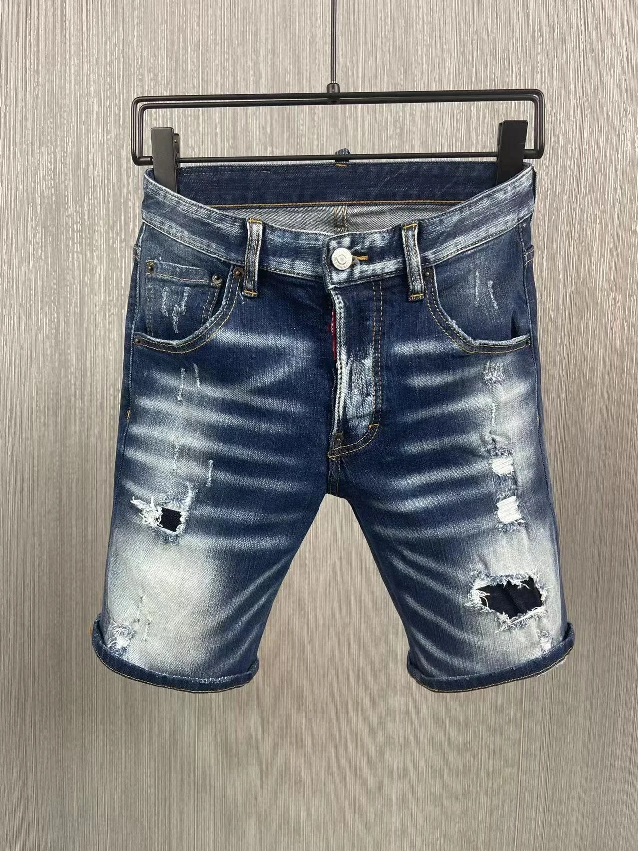 

New Men Splash Ink Scratched Ripped Shorts Hole Fashion Short Jeans Men Stretch Jeans 9891-1#