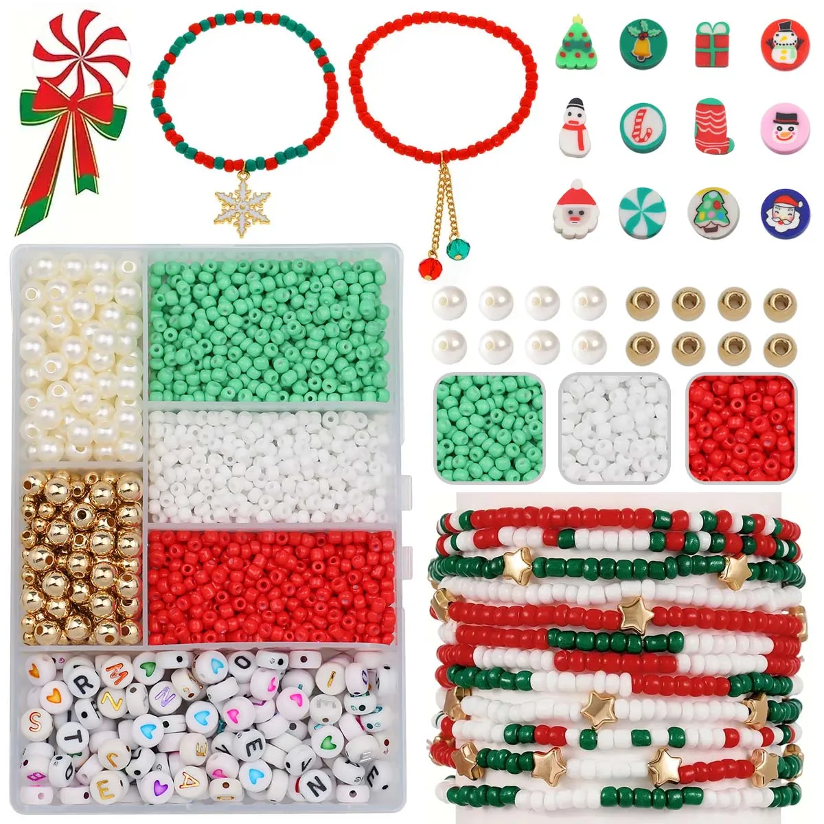 

2250Pcs Christmas Glass Acrylic CCB Imitation Pearl Loose Beads DIY Set Box For Making Bracelets Necklaces Jewelry Accessories