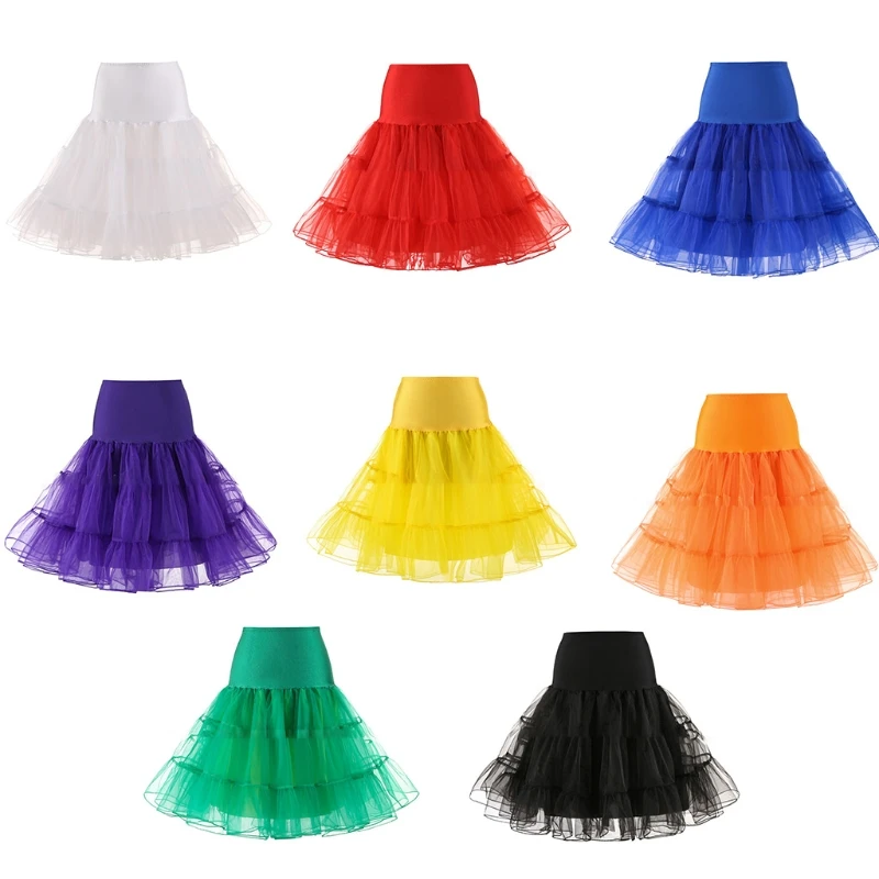 

Women Vintage Tulle Petticoat Bright Solid Color Mesh Hoopless Half Slip Underskirt Knee Length Crinoline Skirt