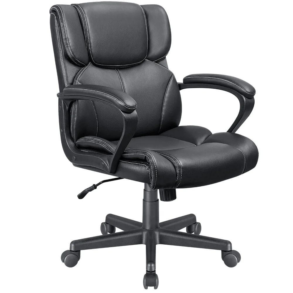 

Mid Back Office Desk Chair PU Leather Executive Chair Adjustable Business Manager’s Chair Ergonomic Swivel Computer