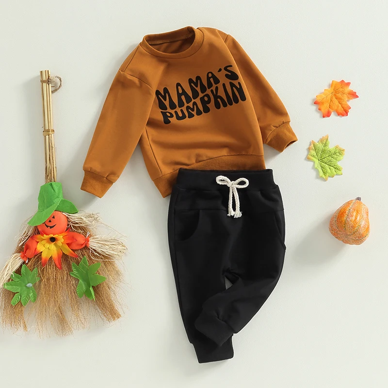 

Infant Baby Boy Halloween Outfits Letter Pumpkin Sweatshirt Long Sleeve Sweatshirt Top Pants Sweatsuit Fall Clothes Set