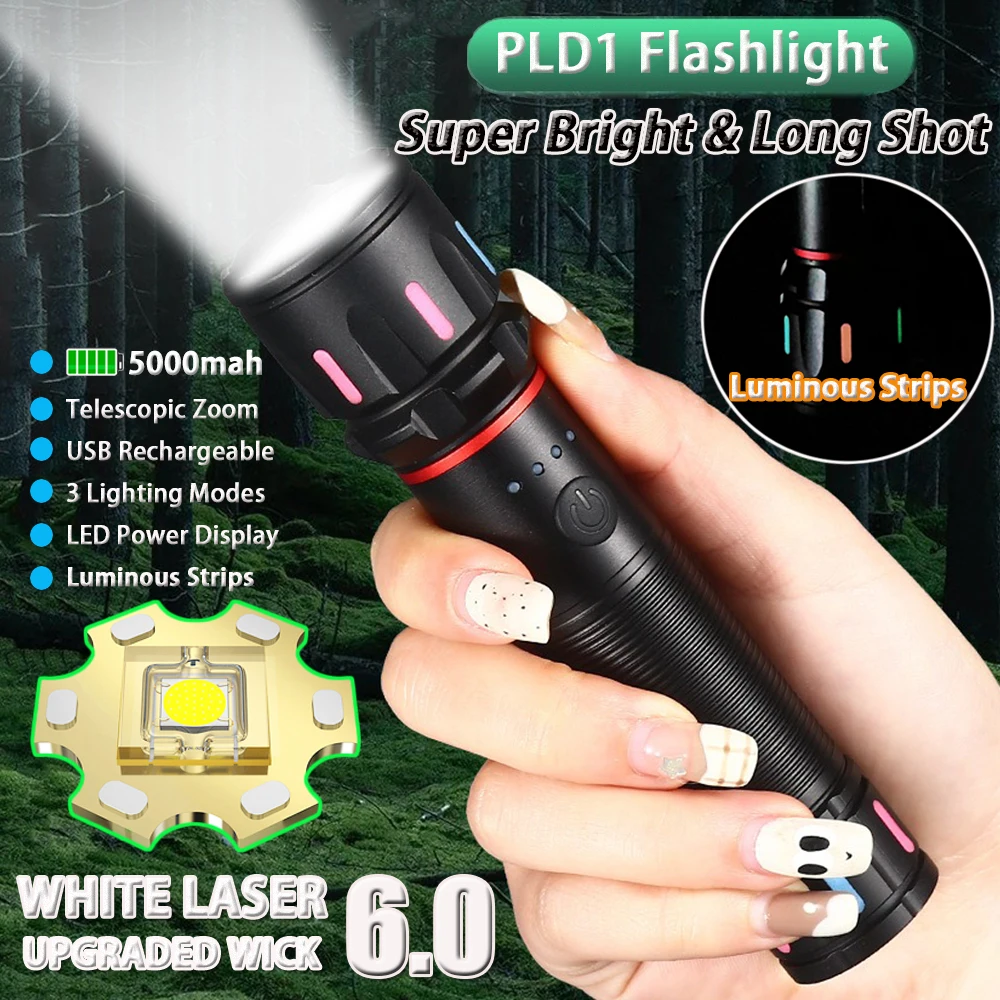 

Rechargeable LED Flashlights Long Range and Super Bright Handheld Flashlight with Power Display and Fluorescent Luminous Strips