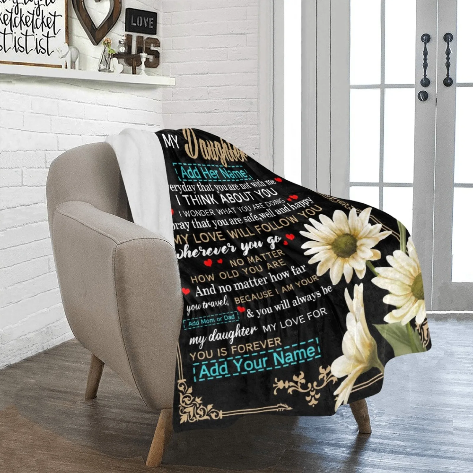 Custom to My Daughter Blanket From Mom Dad 50x60Inches Lightweight Super Soft Flannel Throws Personalized Name Birthday Gift
Custom to My Daughter Blanket From Mom Dad 50x60Inches Lightweight Super Soft Flannel Throws Personalized Name Birthday Gift