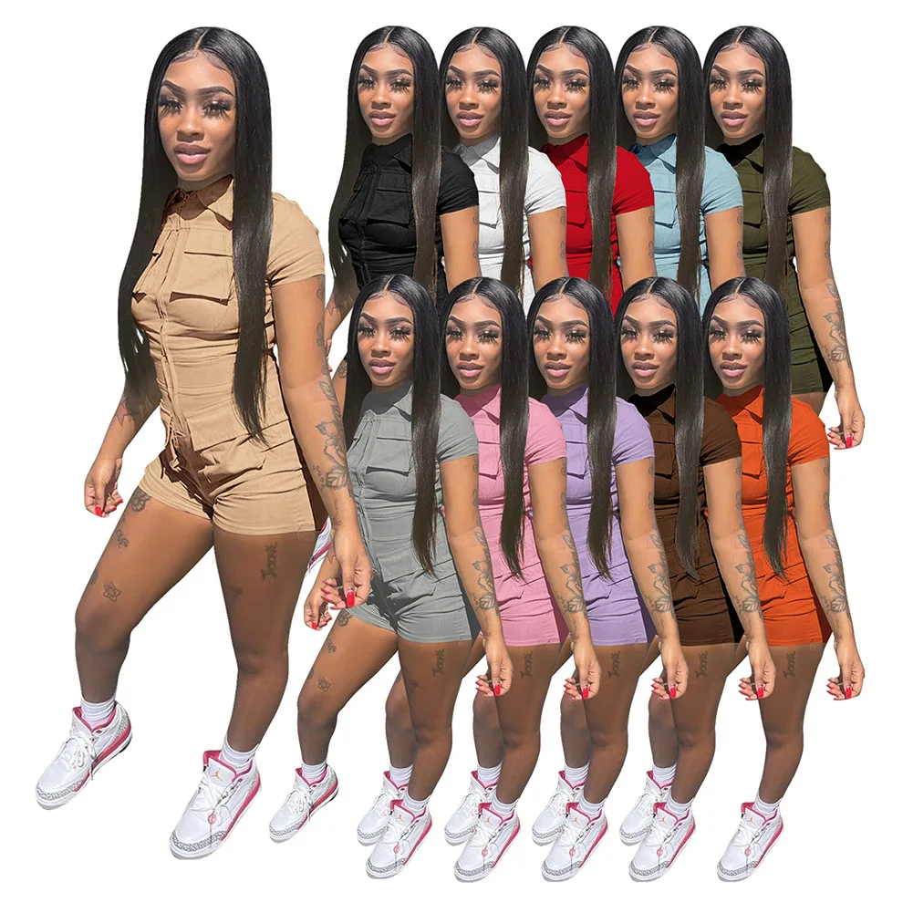 Sexy Zip pocket solid Turn Down Collar jumpsuit Streetwear Casual Bodycon One Piece Party Clubwear suits with Pocket 2023 Summer
Sexy Zip pocket solid Turn Down Collar jumpsuit Streetwear Casual Bodycon One Piece Party Clubwear suits with Pocket 2023 Summer