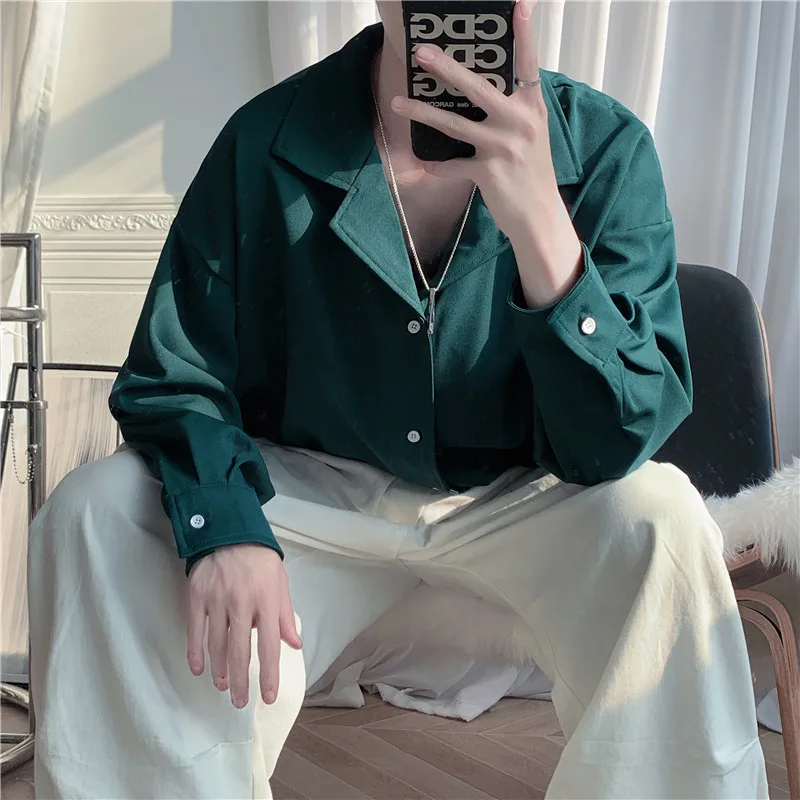 

Vintage Blackish Green Loose Satin Shirts For Mens White Silk Smooth Clothes For Men Korea Fashion Elegant Mens Bags To Dress