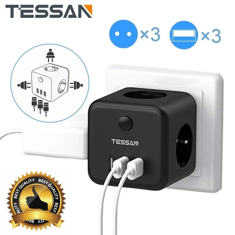 

TESSAN Power Strip European Plug Multi Outlets Extender with USB Charging Ports EU KR Plug PowerCube Tee Socket Adapter for Home