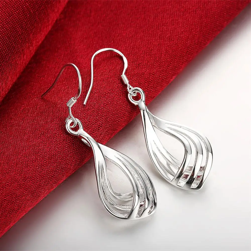 

Charms 925 Sterling Silver Twist Wavy line drop Earrings for Woman fashion Jewelry wedding party Trendsetter Christmas Gifts