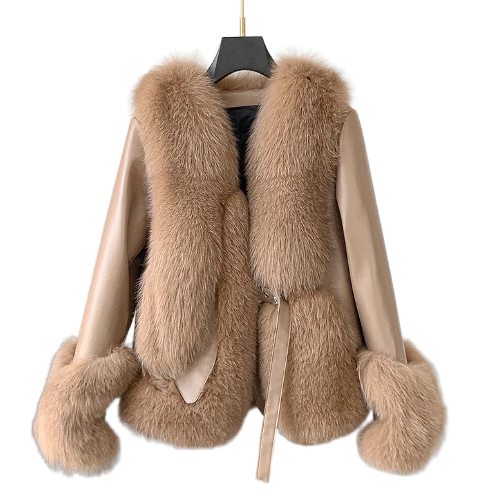 

Fox Fur Fur Coat for Women 2023 Winter New Sheepskin White Goose down Fur and Leather Overcoat Genuine Leather down Jacket