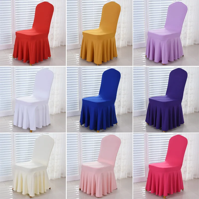 

1pc Stretch Thicked Skirted Chair Cover Spandex Lycra Universal Ruffled Chair Cover Wedding Hotel Banquet Decored Ruched Covers