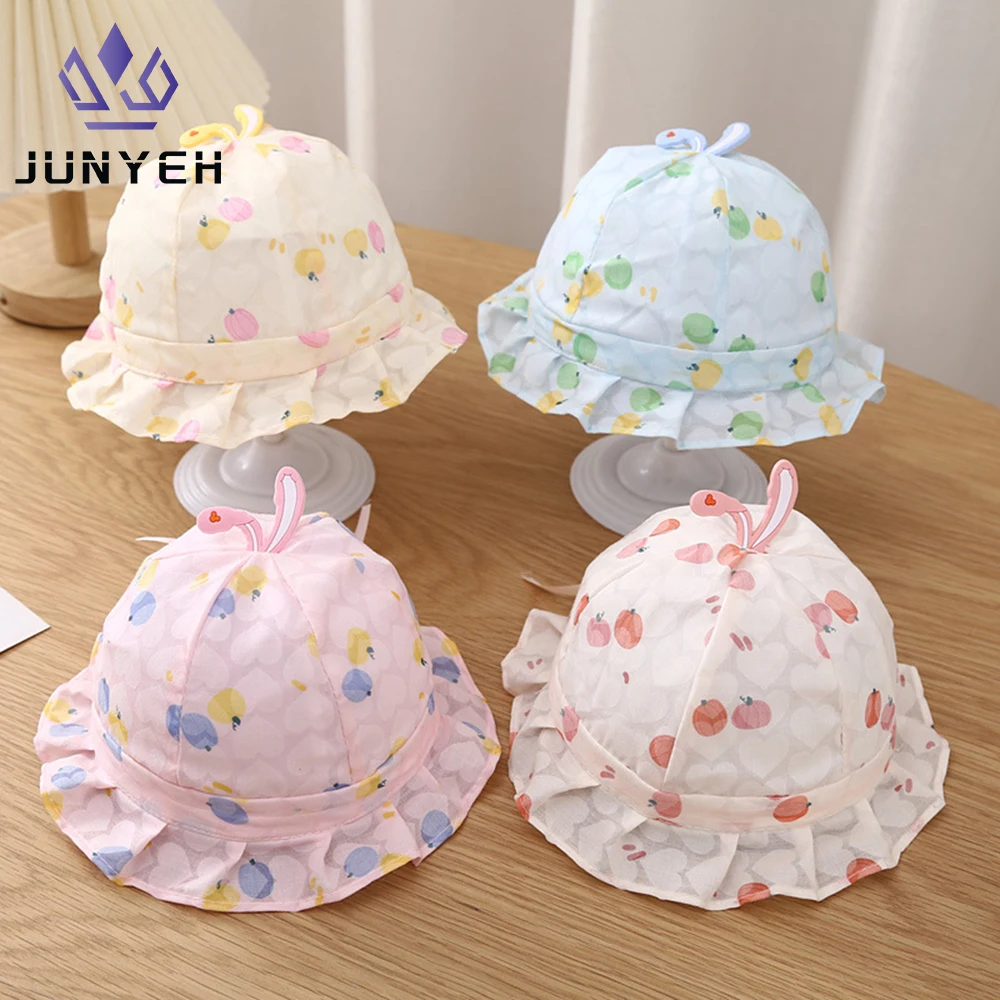 

Printed Baby Fisherman Hat Drawstring Boys Girls Sun Visor Korean Spring Autumn Thin Baby Bucket Hats Caps For Kids 0-3 Months