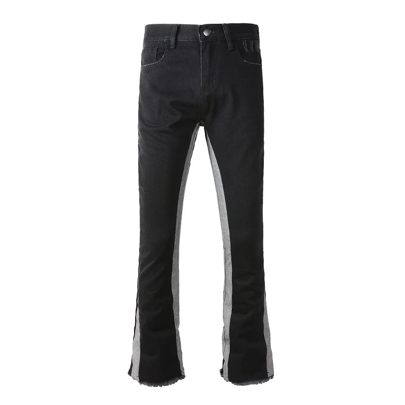 

A9306 2024 new tide retro splicing collision colour fashion flare jeans non-stretch Slim jeans men's trousers