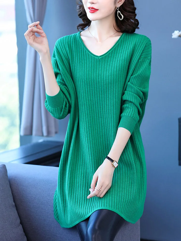 OHRYIYIE Women V-neck Long Sweater Autumn Winter Knitted Pullover Lady Loose Style Green Sweaters and Pullovers Female Jumper
OHRYIYIE Women V-neck Long Sweater Autumn Winter Knitted Pullover Lady Loose Style Green Sweaters and Pullovers Female Jumper