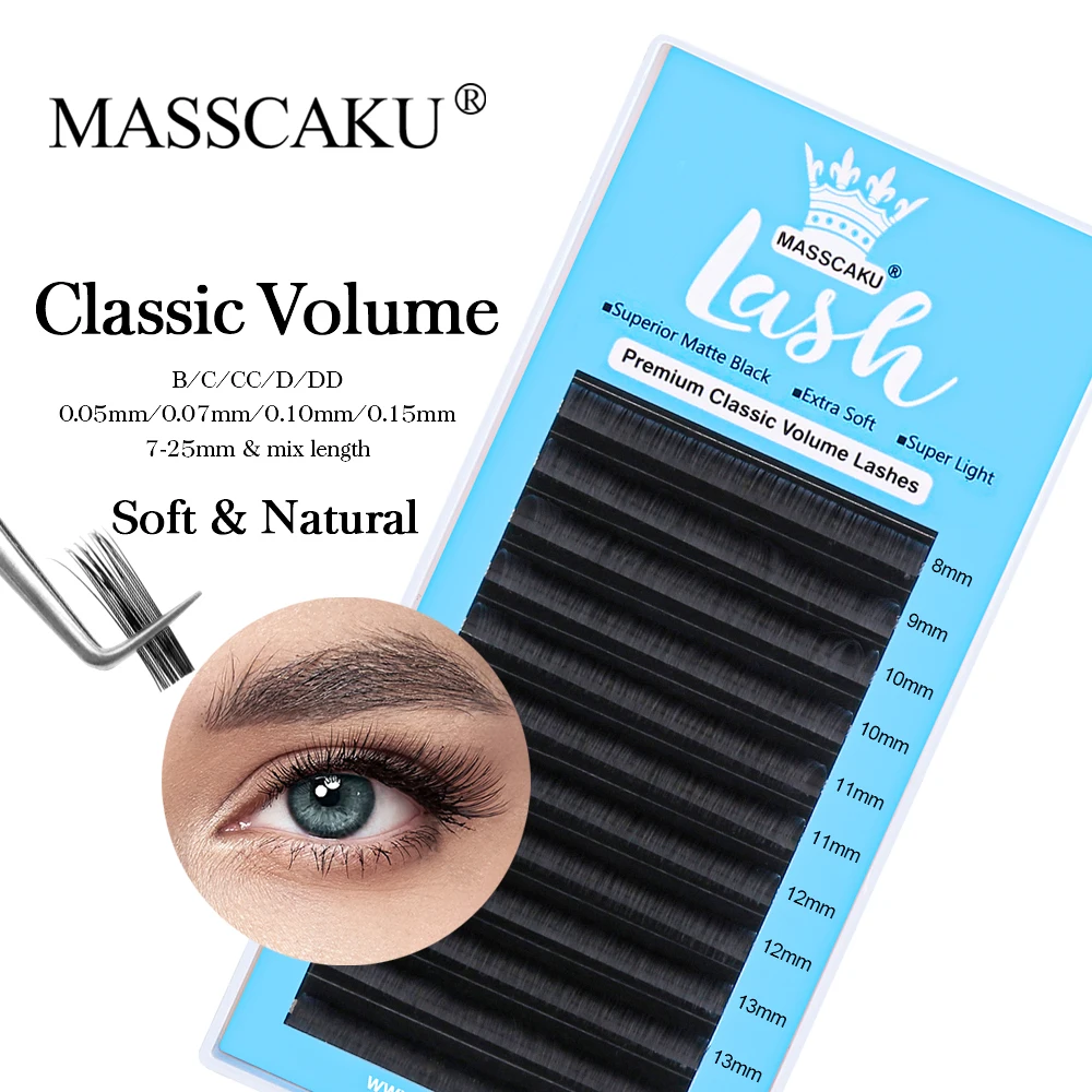 

MASSCAKU J B C CC D DD L M Curl Natural Length Classic Regular Lashes Extensions Trays 12 Rows Matte Black Eyelashes Wholesale