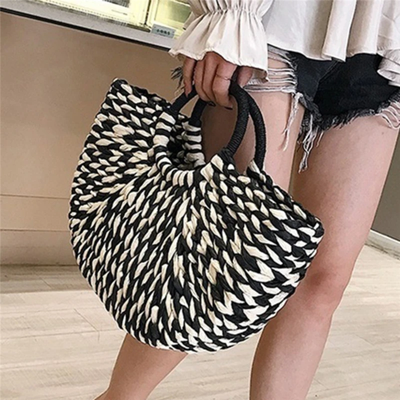 

Women Woven Handbag Rattan Wicker Straw Half Round Bag Fashion Female Casual Travel Tote Bolsos
