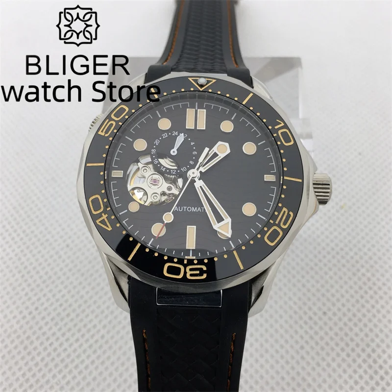 

BLIGER NH39 Automatic Mechanical Men's Watch 41mm Silver case Sapphire glass ceramic bezel Blue Black White dial luminous rubber