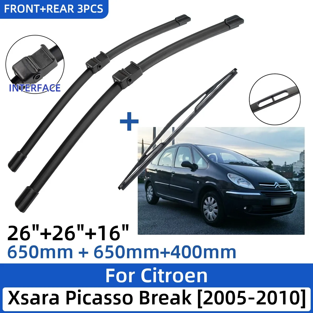 Щетки стеклоочистителя для Citroen Xsara Picasso Break 2005-2010 26 + 26 + 16 дюймов, 3 шт.
Щетки стеклоочистителя для Citroen Xsara Picasso Break 2005-2010 26 + 26 + 16 дюймов, 3 шт.