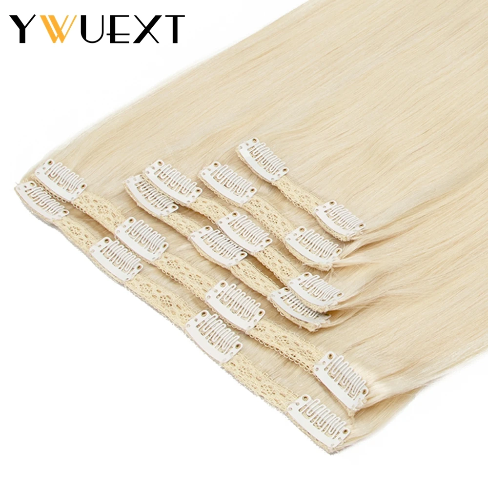 

YWUEXT Clip In Human Hair Extensions 14"-24" Straight Natural Machine Remy Hair 140G-240G Volume Clip In Full Head 6pcs/set