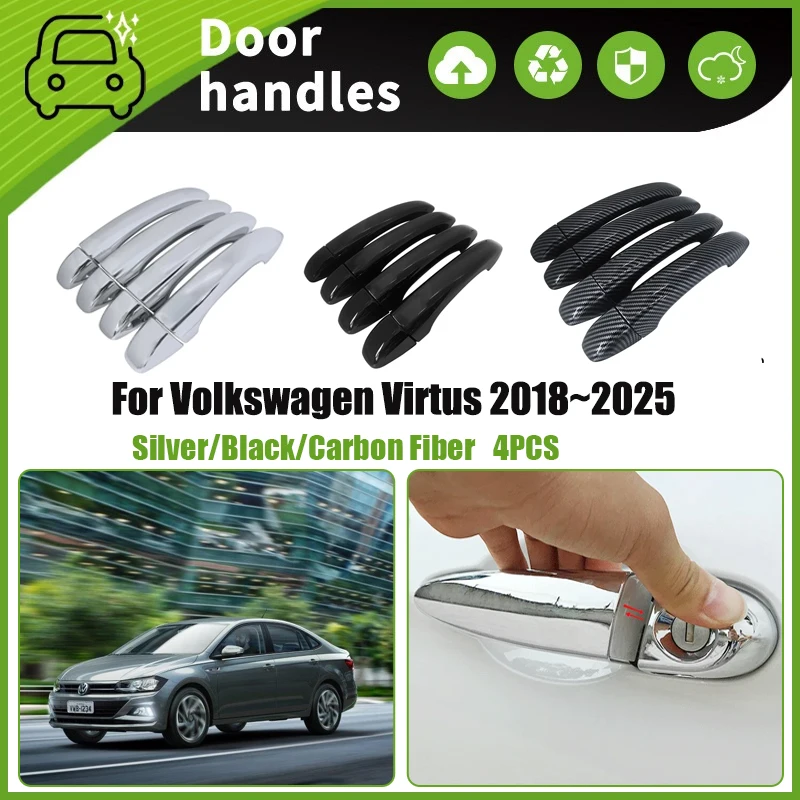 

Car Door Handle Covers Fit For Volkswagen VW Virtus Polo Sedan 2018~2025 Scratch Proof Chromium Styling Sticker Auto Accessories