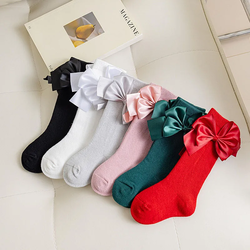 

Blotona Toddler Baby Girls Knee High Socks Soft Long Socks Spring Fall Winter Stockings with Satin Bow 0-4Years