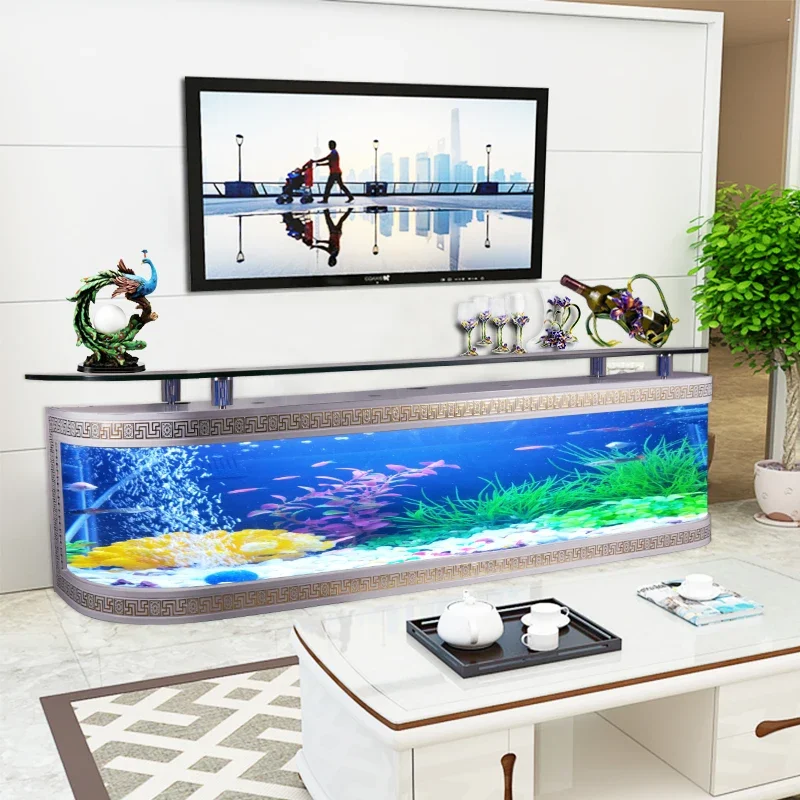 European fish tank aquarium TV cabinet eco-water-free floor-standing glass bar home living room coffee table against the wall.
European fish tank aquarium TV cabinet eco-water-free floor-standing glass bar home living room coffee table against the wall.