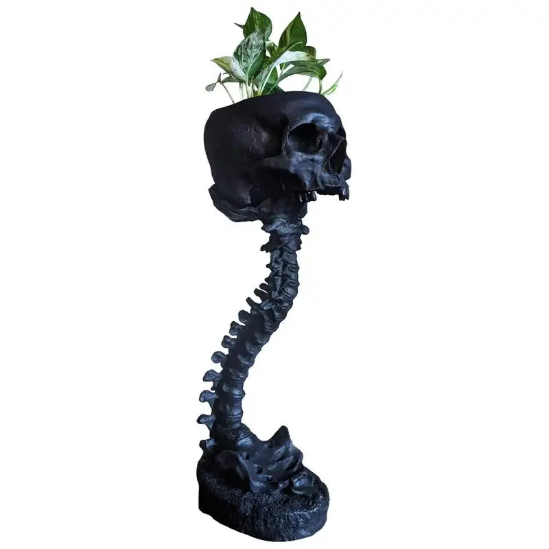 

Spine Stand Skull Head Flower Pot Goth Spooky Decor Deep Polyresin Skulls Pot Skeleton Home Decor Black Scary Halloween Style