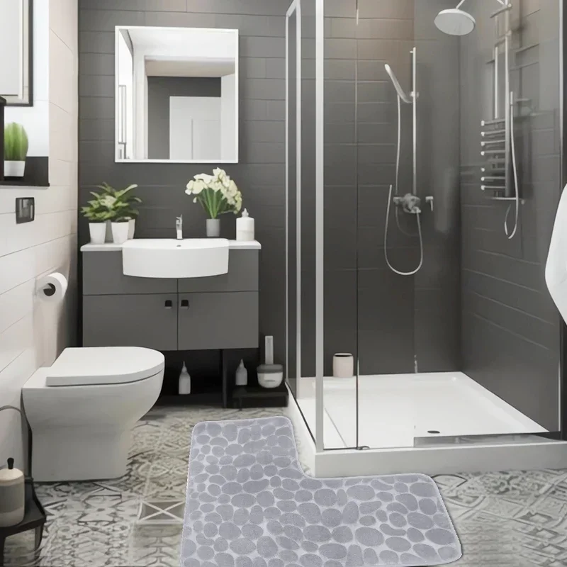 New Cobblestone Non-slip Bathroom Mat L-shaped Corner Toilet Mat Machine Washable Soft Absorbent WC Floor Mat Bath Shower Mats New Cobblestone Non-slip Bathroom Mat L-shaped Corner Toilet Mat Machine Washable Soft Absorbent WC Floor Mat Bath Shower Mats