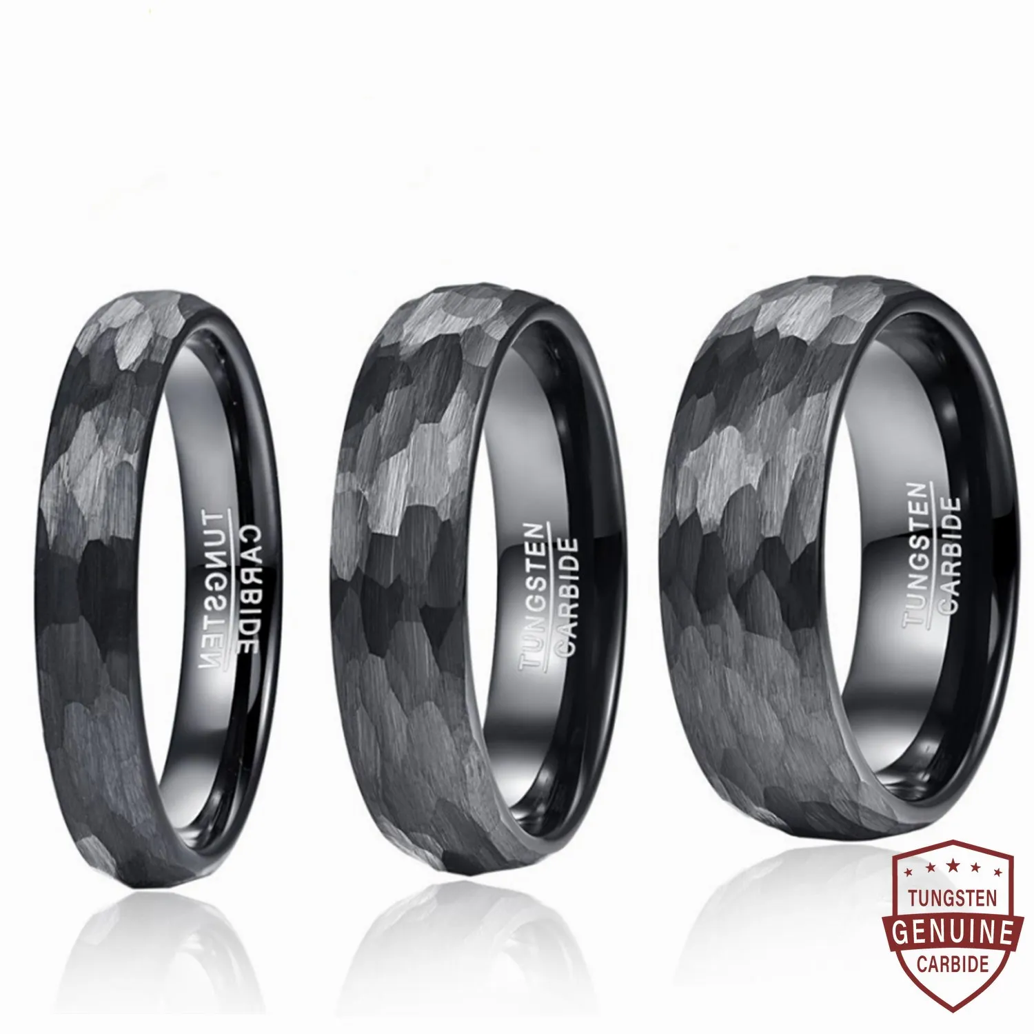 

4mm 6mm 8mm Black Tungsten Carbide Ring Wedding Band For Men Multi-Faceted Hammered Brushed Finish Men Rings Gift