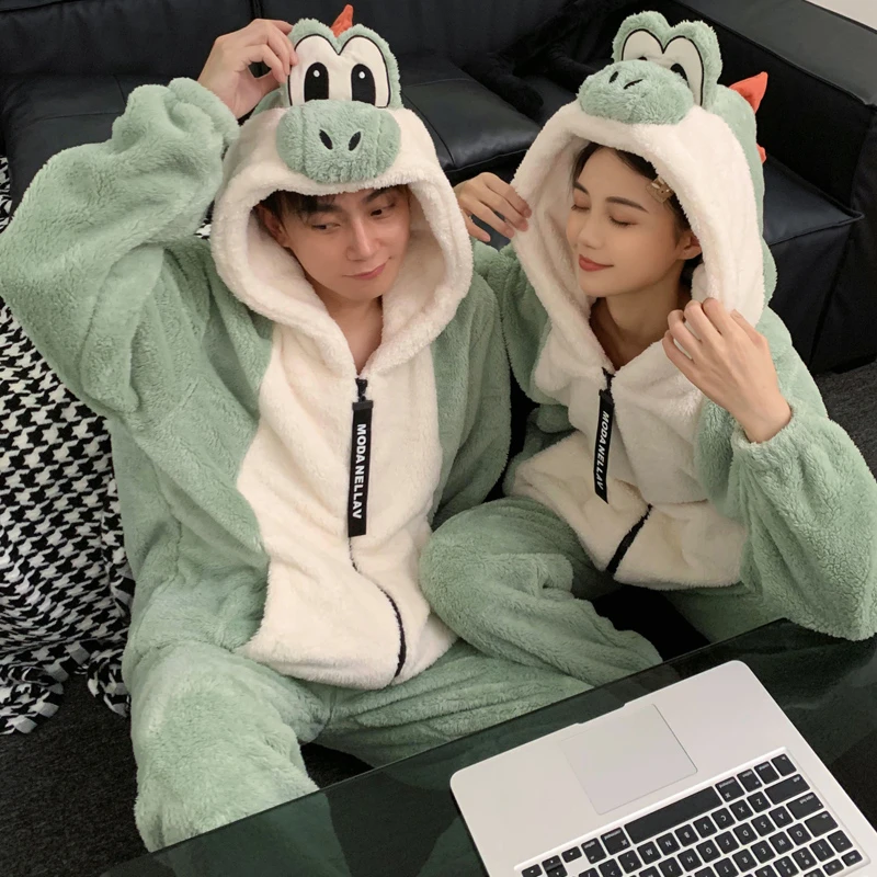 Winter Women Men Pijama Sets 2PCS Adult Korean Hooded Sleepwear Pyjama Unisex Loungewear Kawaii Dinosaur Thicken Soft Warm
Winter Women Men Pijama Sets 2PCS Adult Korean Hooded Sleepwear Pyjama Unisex Loungewear Kawaii Dinosaur Thicken Soft Warm
