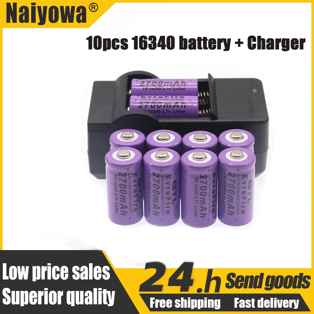 

100% New original 16340 Battery CR123A 16340 Battery 2700mAh 3.7V Li-ion Rechargeable Battery+16340Charger