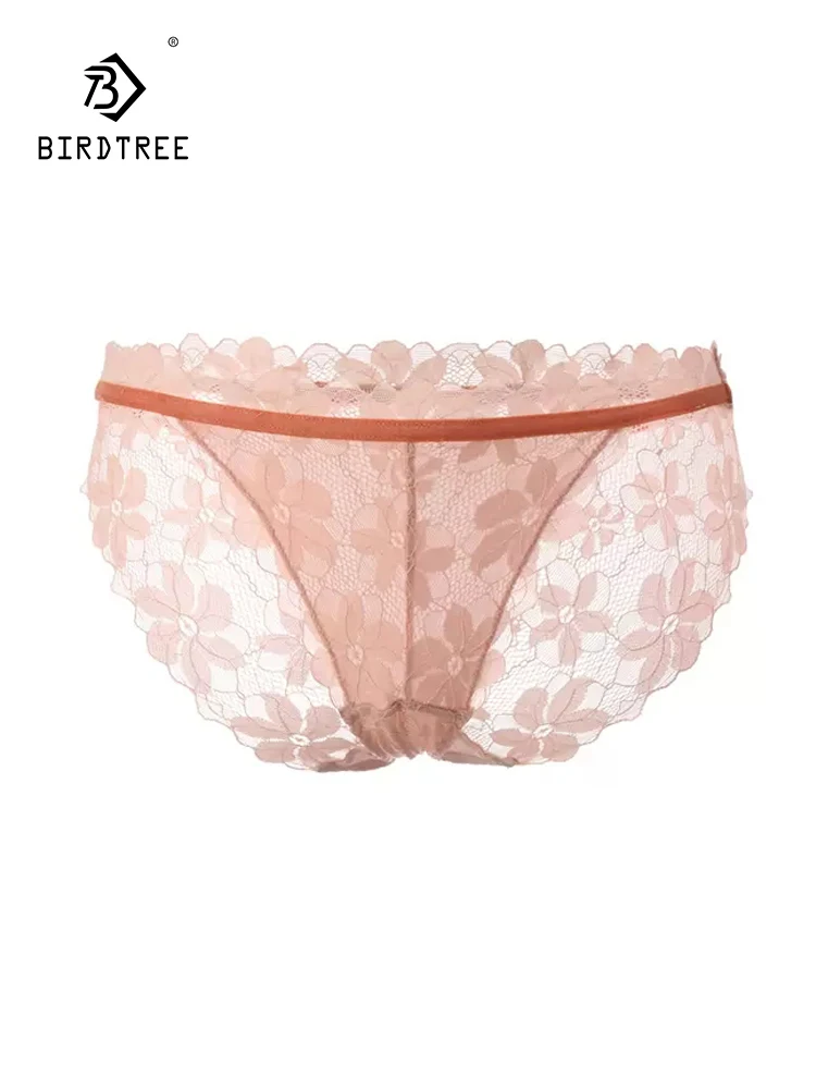 

BirdTree, Lining 100%Real Silk Sexy Brief, Women Low-Waisted Thin, Lace French Breathable Underwear, 2024 Summer New P42023QC