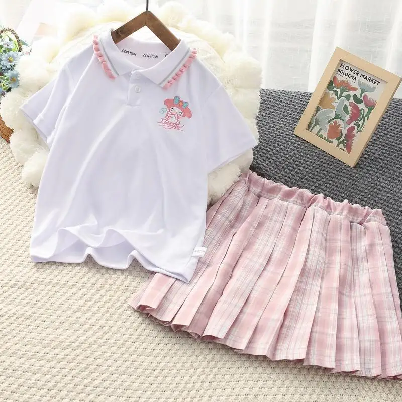 

Sanrios Kuromi Kids Pleated Skirt Cinnamoroll My Melody Cartoon Summer Outdoor Jk Skirt Cute Sportswear Suit Anime Girl Gift