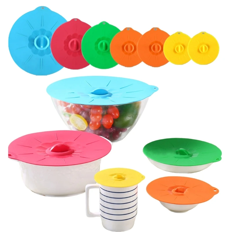 

Pack of 7 Flexible Bowl Caps Convenient Silicone Stretch Lids Storage Covers Practical Kitchen Gadgets Accessories